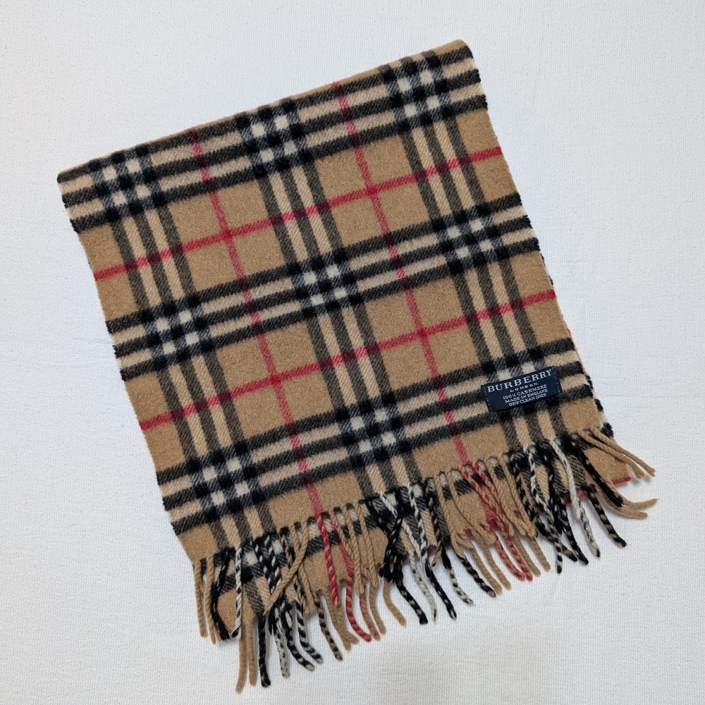 Vintage Burberrys of London 100% Cashmere Scarf Nova Check Wrap England 50"
